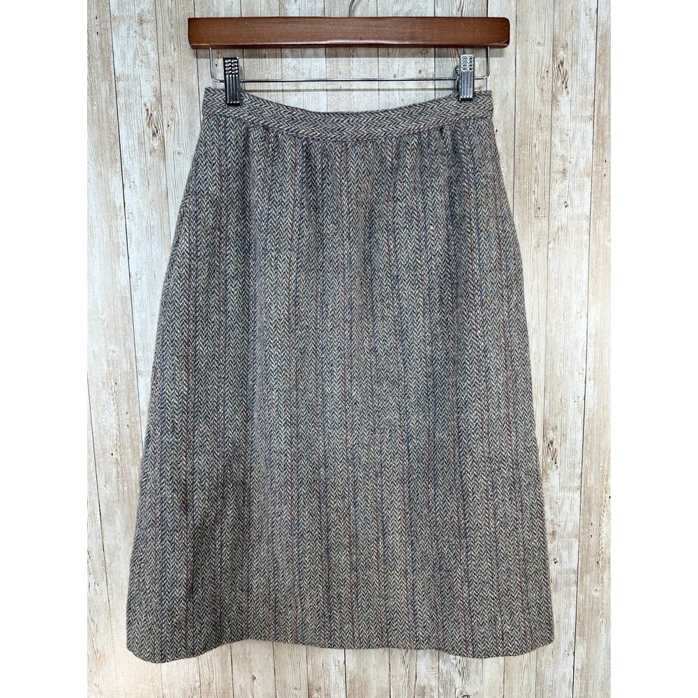 Vintage Jos A Bank Clothier Wool Skirt‎ Womens 8 Blue Pink Pleated Chevron Tweed